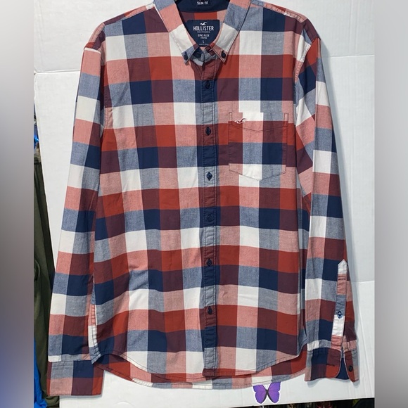 HOLLISTER EPIC FLEX STRETCH SLIM FIT MENS LONG SLEEVE BUTTON DOWN SHIRT - Picture 1 of 6
